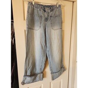 No Boundaries Womens Size 6 Wide Leg Cuffed Blue Jeans High Rise Baggy Denim 6
